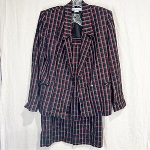 ARGENTI | Elegant Black and Red Plaid Skirt Set Sz 8